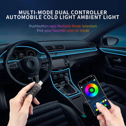 Car RGB LED Ambient Light Strip USB Fiber Optic Atmosphere Car Neon Interior Light Strip Center Console Door Decoration Lamp