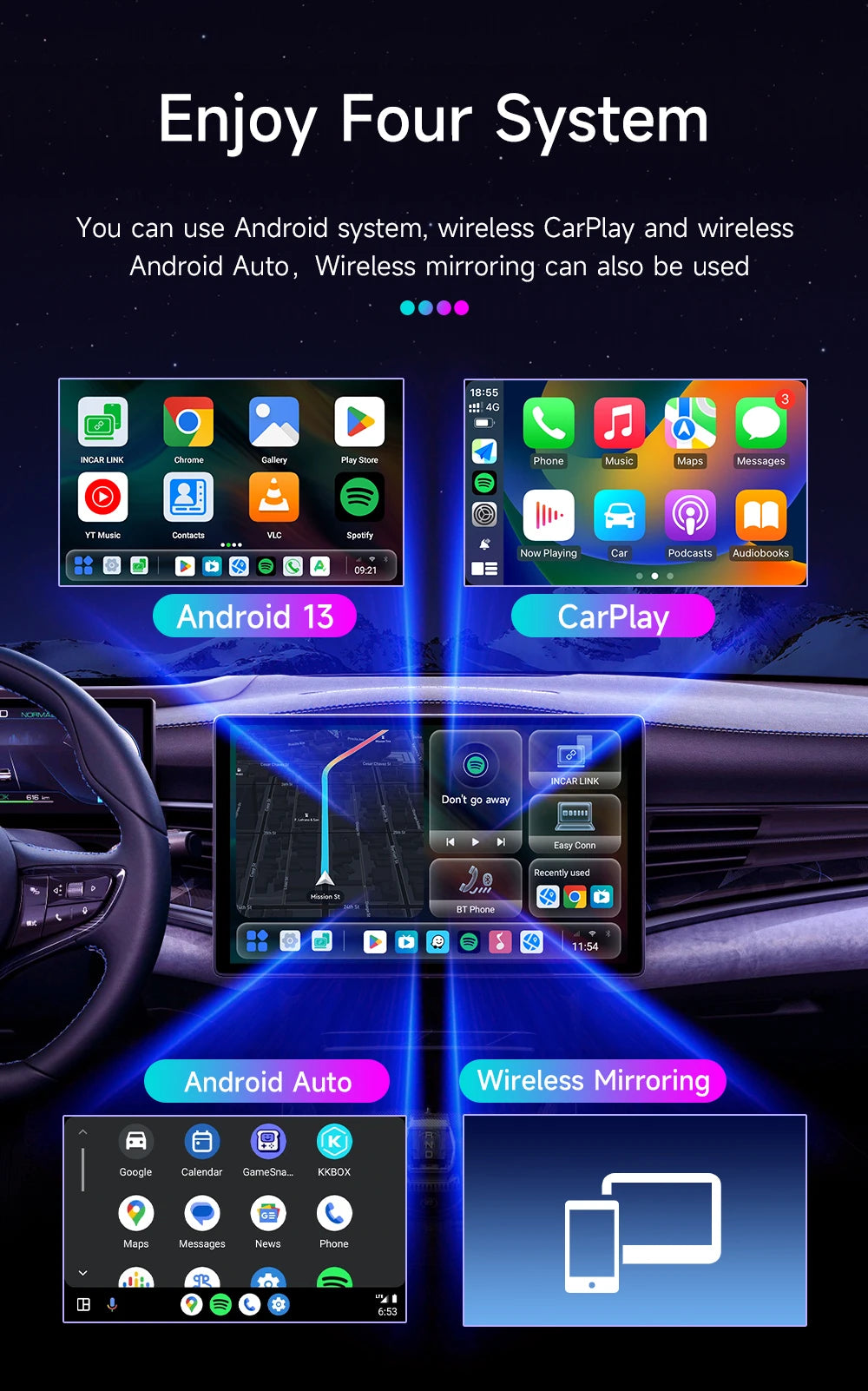 Android 13 HEYINCAR CarPlay AI Box Qualcomm SM6225 Wireless CarPlay Android Auto Smart TV Box For Netflix YouTube 4+64G 8+128G
