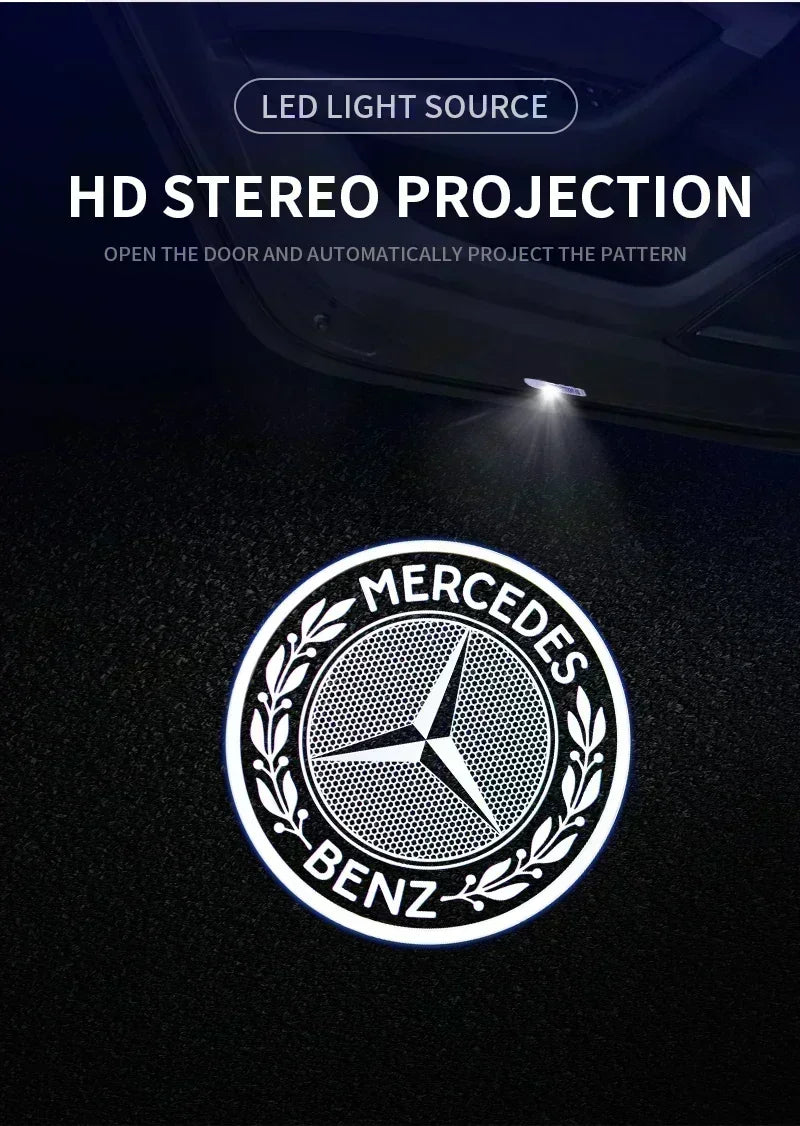 QQ 2pcs Car door welcome light logo Emblem Mercedes Benz AMG A C E GLC GLA GLE GLB Class W177 W205 W212 W213 X253 X156 W166 X247