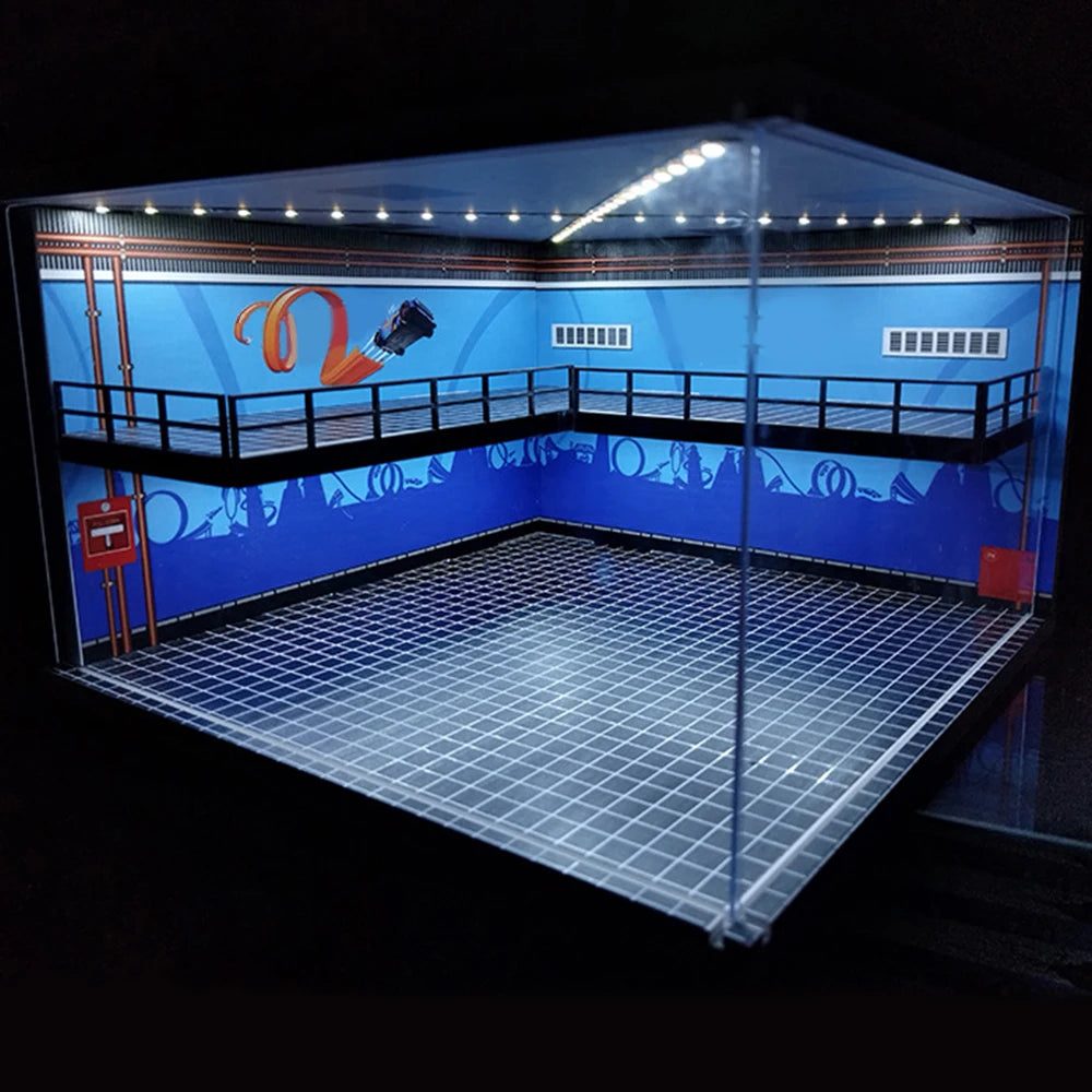 1/64 1/18 1/24 1/32 1/43 Scale Car Garage Diorama Models Set Scene LED Parking Lot Model for Matchbox Hot Wheels Collection
