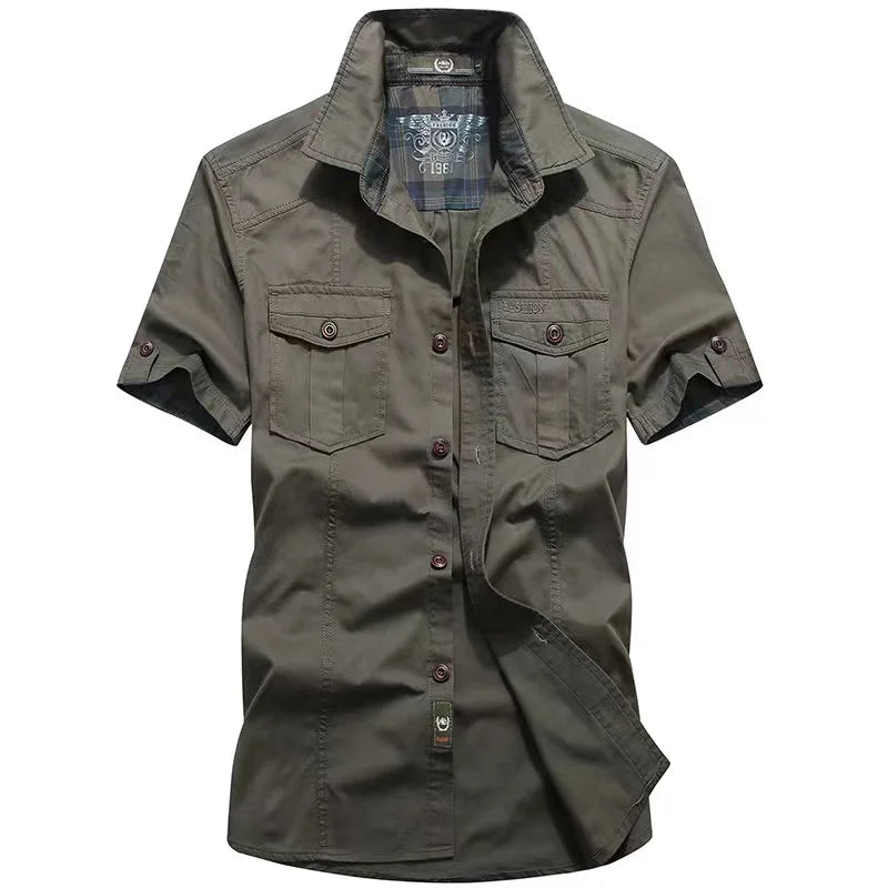 Men's summer thin shirt men's plus size new casual denim inch shirt military uniform shirt men