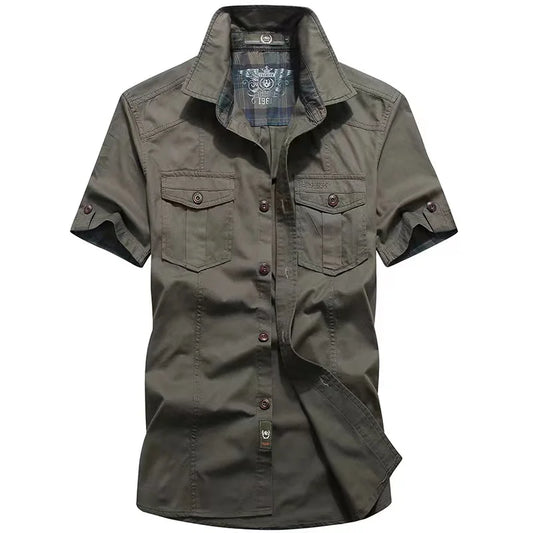 Men's summer thin shirt men's plus size new casual denim inch shirt military uniform shirt men
