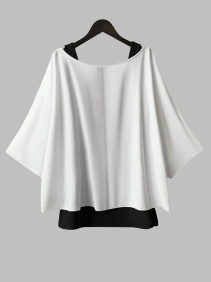 Plus Size Women's Batwing Sleeve Tops Loose Fit Layered Look Blouse with Built-in Inner Tank