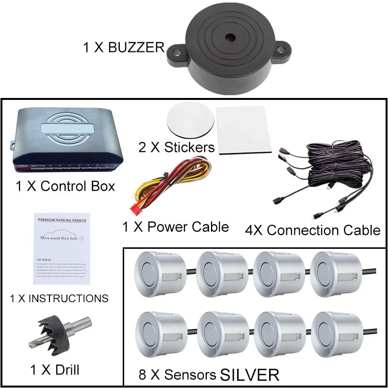 Universal 8 Sensor Parking Kit 22mm 12V Car Truck Buzzer Alarm Reverse Backup Radar Detection System