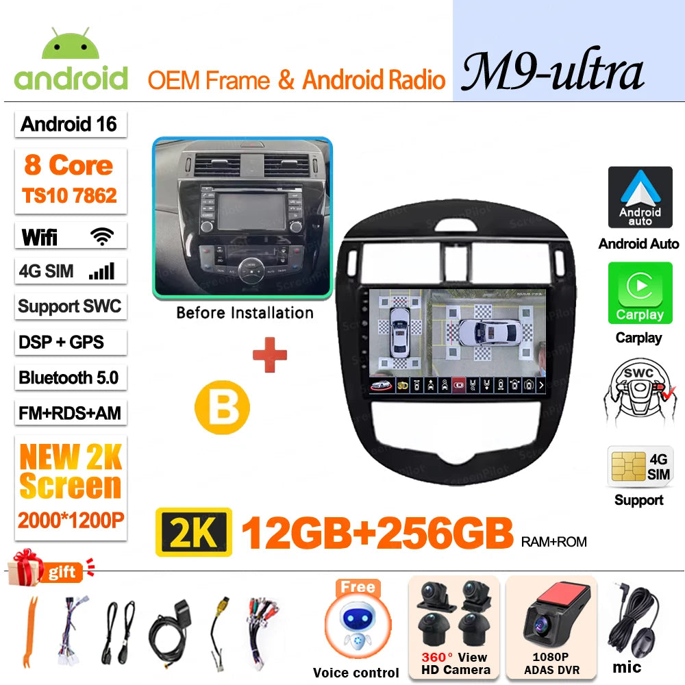 9 inch for Nissan Pulsar 6 NB17 2014 - 2018 Android 16 Wireless CarPlay Car Radio Video Multimedia Player GPS Navi DSP Stereo 4G