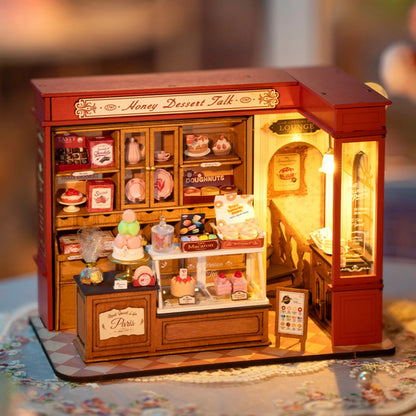 Rolife DIY Miniature House Kit and Furniture Dessert Shop Wooden Dollhouse Model Building Kit Gift for Children Adults