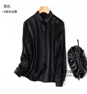 Luxury Satin silk shirt women's long sleeve 93% mulberry silk shirt commuter office lady style for Spring/Summer