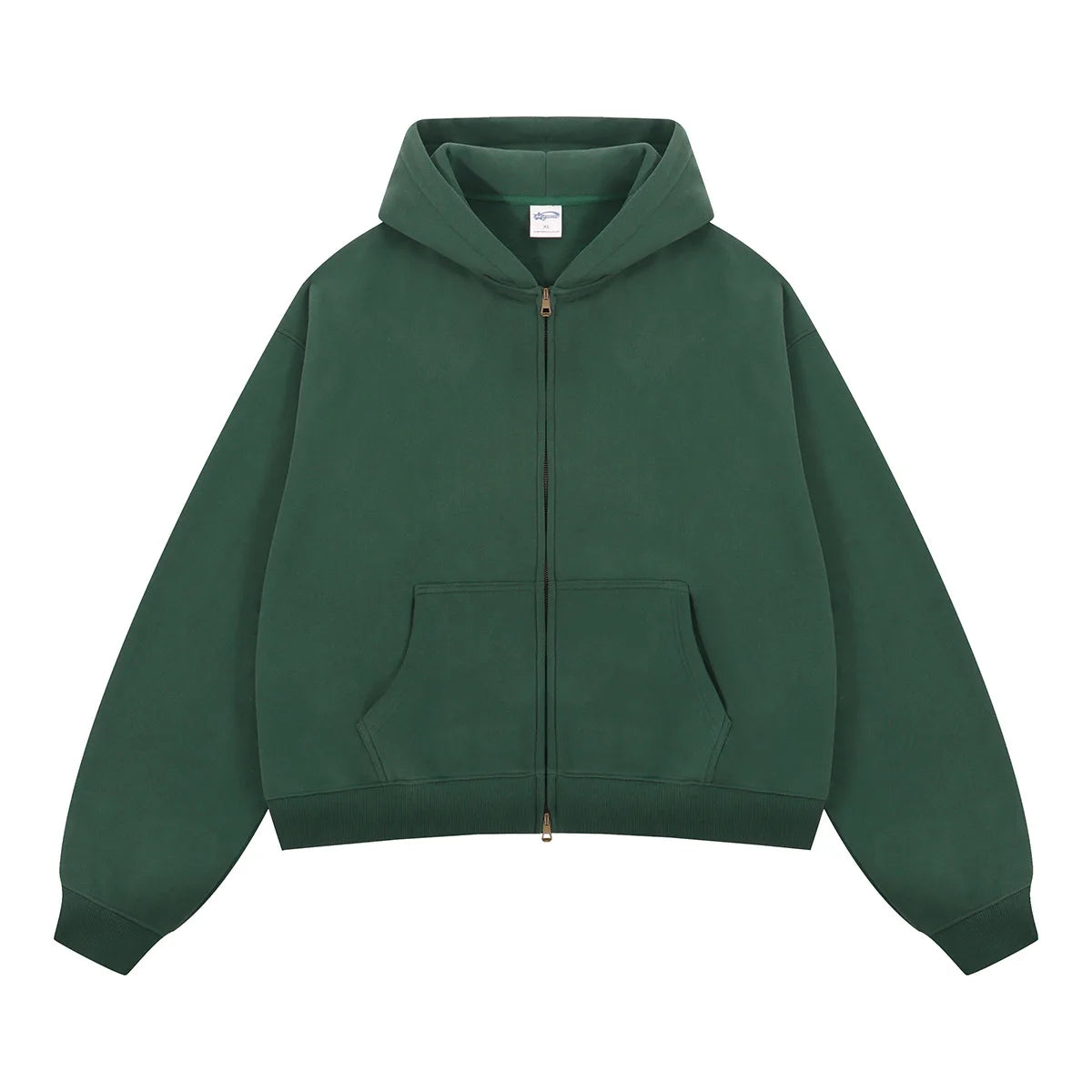Custom LOGO women's  Autumn Winter New 370G Heavy Fleece BOXY Short and Wide Double Head Zipper Cardigan Couple Hooded Sweater