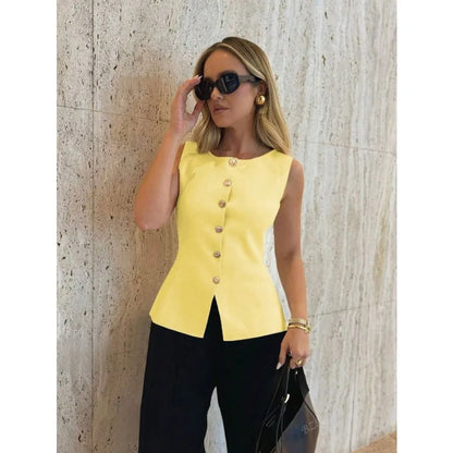 New Women's Tank Top Clothes Women's Fashion Gold Button Embellished Knit Undershirt