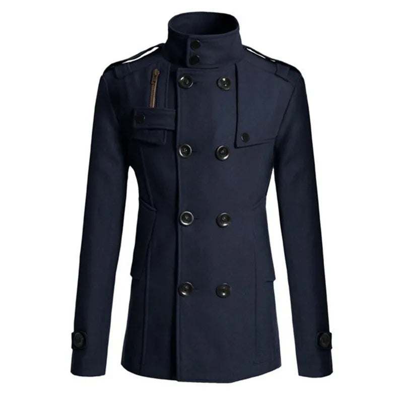 Men's Streetwear Solid Color Mid-length Woolen Coat Fashion Casual Button-down Suit Collar Jacket Leisure Luxury Retro Clothes