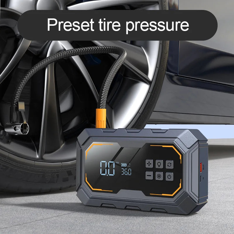 10000mAh Multi-Function Portable Car Jump Starter, Battery Booster with Air Compressor Emergency Power Bank Portable Inflator