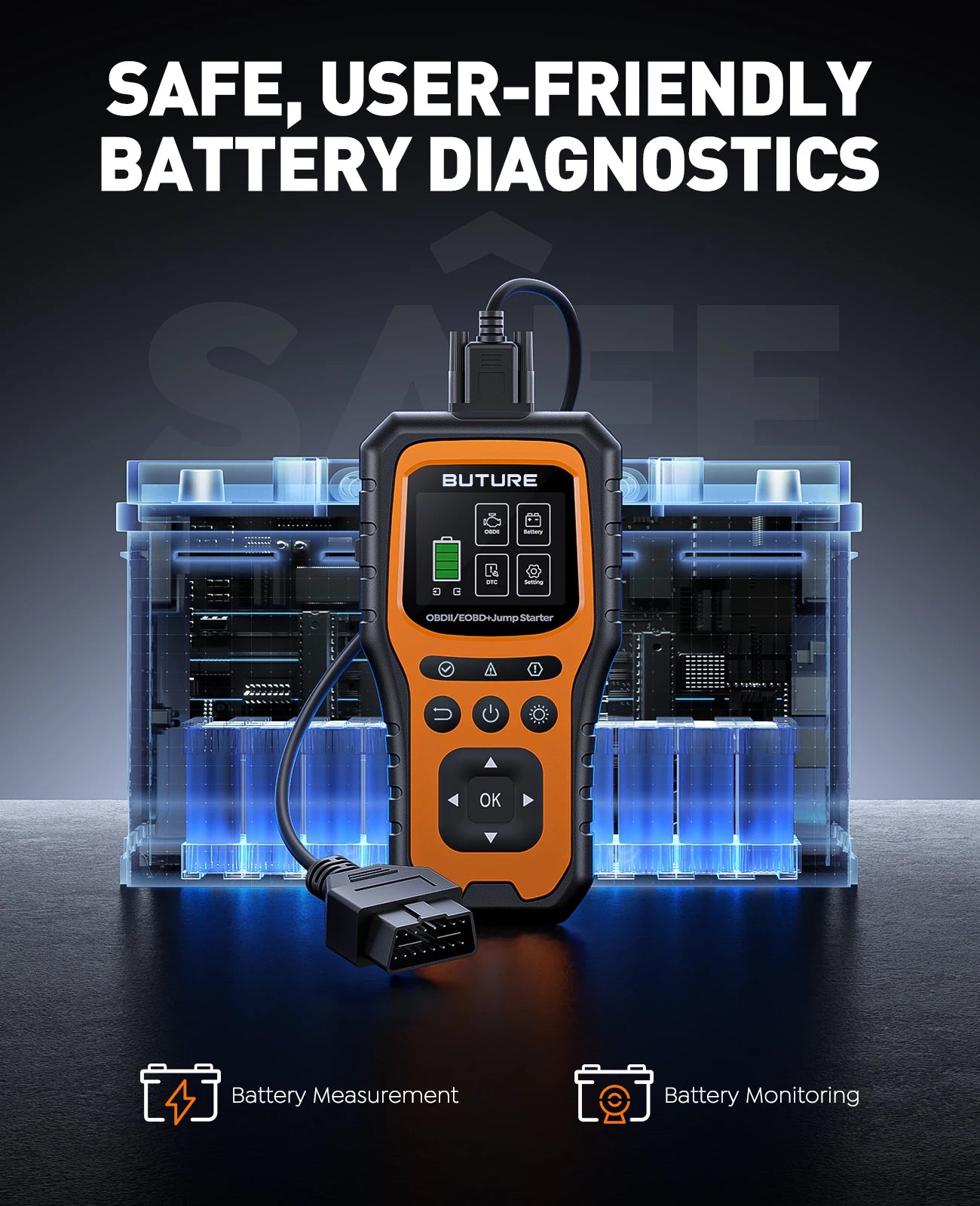BUTURE 5000A Car Jump Starter with Full OBD Diagnosis 16800mAh Starting Device Outdoor Camping Lights Emergency Boosters
