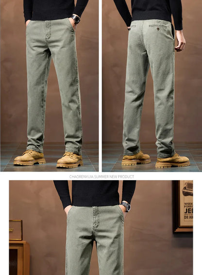 Thicken Autumn Winter Pants Man Straight Loose Mid Rise Black Brown Denim Casual Trousers For Men Size 40 42 44