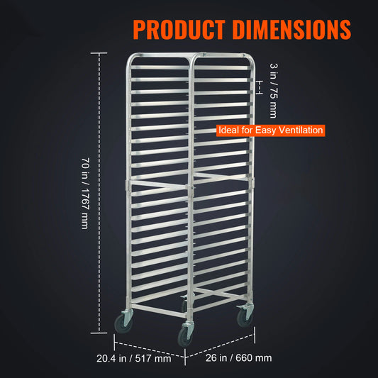 SucceBuy 10/20 Sheet Bun Pan Rack Commercial Bakery Racks with Brake Wheels Aluminum Racking Trolley Storage for Bread Baking