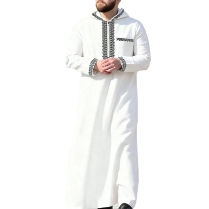 Men's Loose Hooded Moroccan Clothing Robe Men Luxury Embroidered Long Sleeve Abaya Middle East Juba Tobe Muslim Traditional Robe