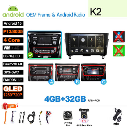 Car Radio For Nissan X-Trail Qashqai 2 J1T32 Qashqai J10 J11 2014 2015 2016 2017 2018 2019  Wireless WIFI GPS Carplay Auto DVD