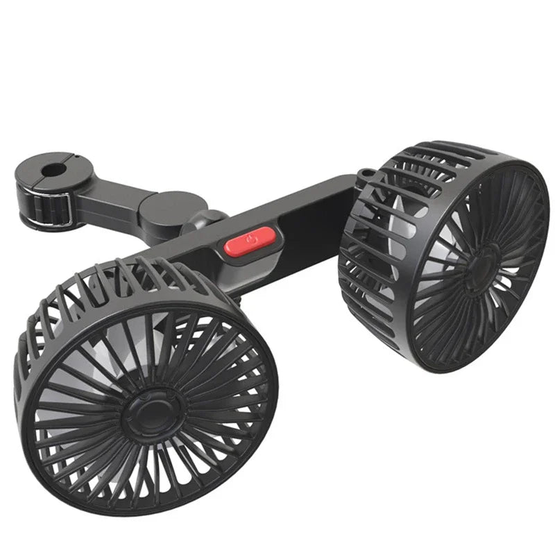 Dual Head USB Car Fan 360° Rotatable Portable Electric Air Conditioner Seat Fan 3 Speed for Home Office Driving