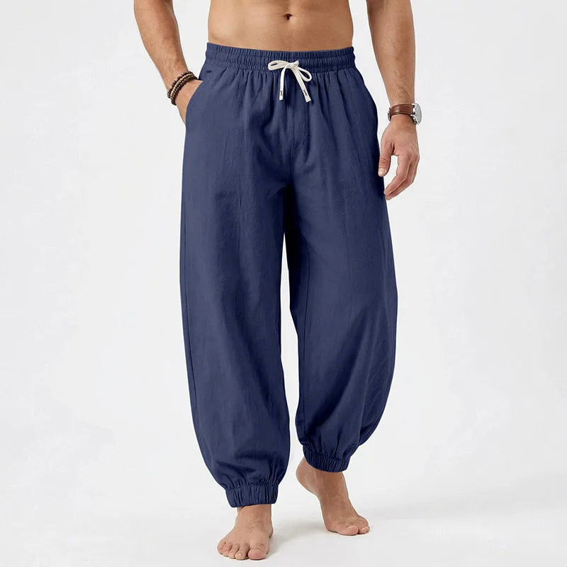 Men Summer Linen Jogger Pants Plus Size, Loose Beach Casual Trousers For TK EU US