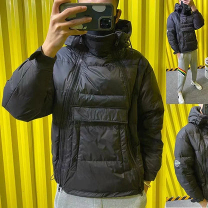 Winter New Style Men's Casual Hooded down Cotton Jacket Double Zipper Versatile Bread Style Popular Couple's Coat