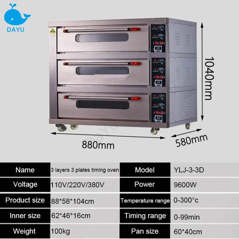 Oven Commercial Electric 3 Layer 3 Plate Bread Cake Large Capacity Food Processor kitchen Equipments Baking Furnace