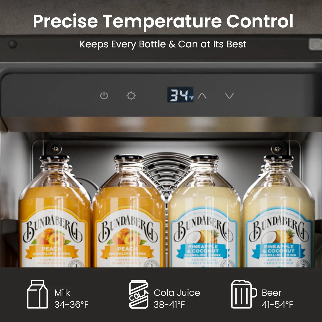 3.0 Cu Ft 80 Can Embedded Beverage Refrigerator Glass Door Mini Fridge Soda Beer Wine Cooler Home Office Bar Adjustable Shelves
