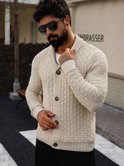 Men's Autumn Winter Cardigan Sweaters Warm Knitted Open Front Long Sleeve V-Neck Pullover in Solid Color for Men