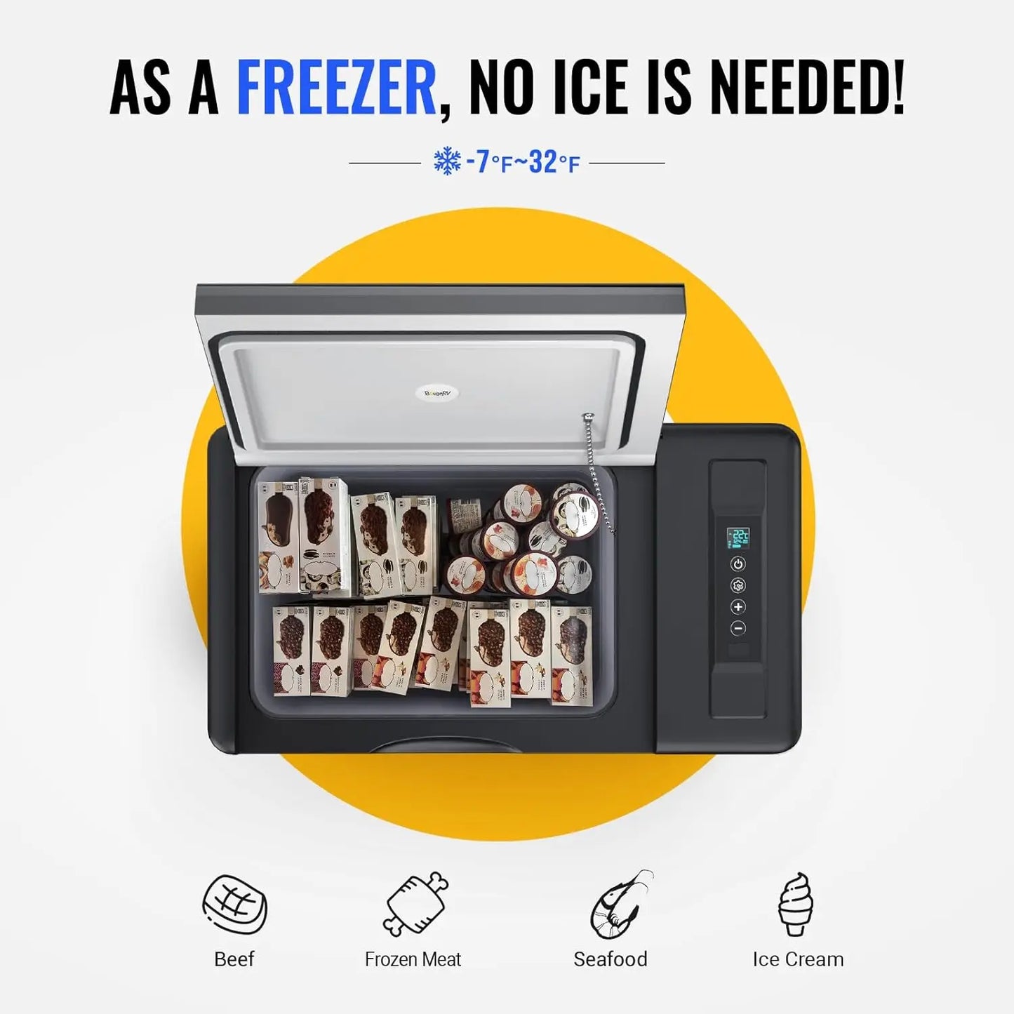 12 Refrigerator 12V Car Fridge 23 Quart Portable Freezer Compressor Cooler 12/24V DC 110~240V AC for