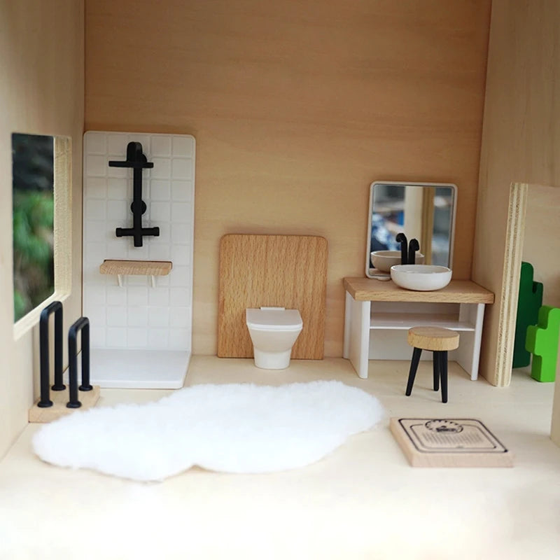 1:6/1:12 Dollhouse Miniature Bathroom Set Shower Room Toilet Bathtub Sink Commode Furniture Decor Toy Doll House Accessories