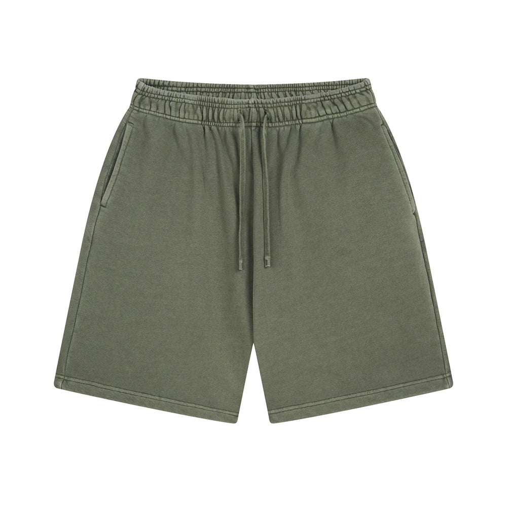 ZODF Fashion Summer Men 420gsm Washed Cotton Shorts Retro Unisex High Street Terry Knee Length Short Pants Streetwears HY0845