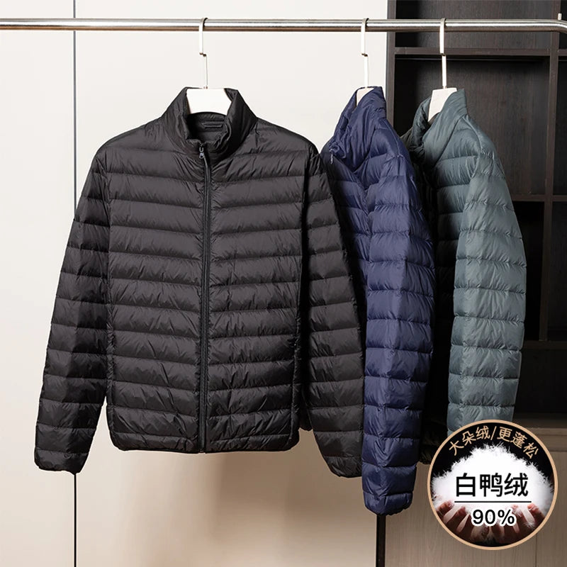 Autumn and Winter 90 White Duck Down Light Stand-Up Collar Down Jacket for Men, Fashionable and Warm Coat