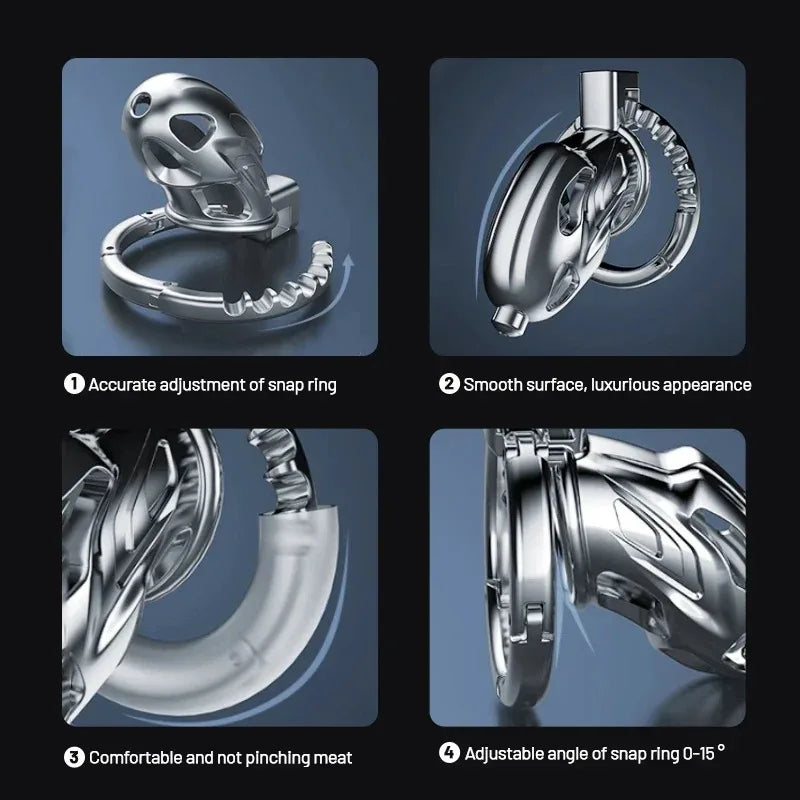 Male Chastity Cage Metal CB Cock Cage with One-Piece Adjustable 8 Sizes & Invisible Lock bdSM Penis Urethra Lock Adult Sex Toys