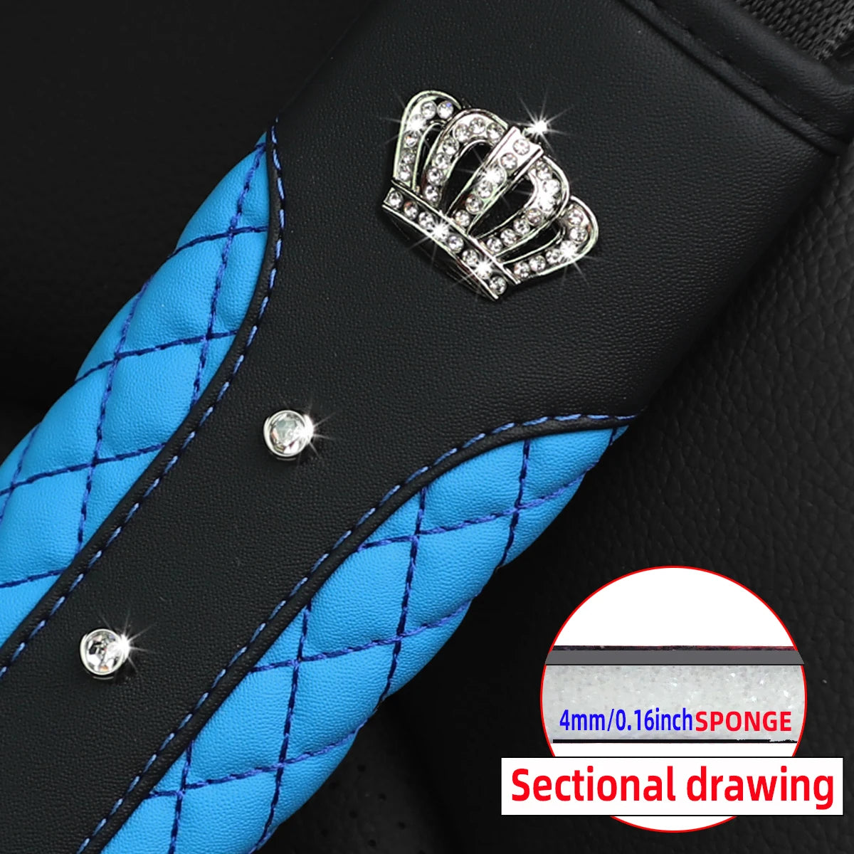 1 Diamond-encrusted Blingbling Metal Crown Faux Sheepskin Car Supplies Seat Belt Shoulder Strap Comfort Safety Belt