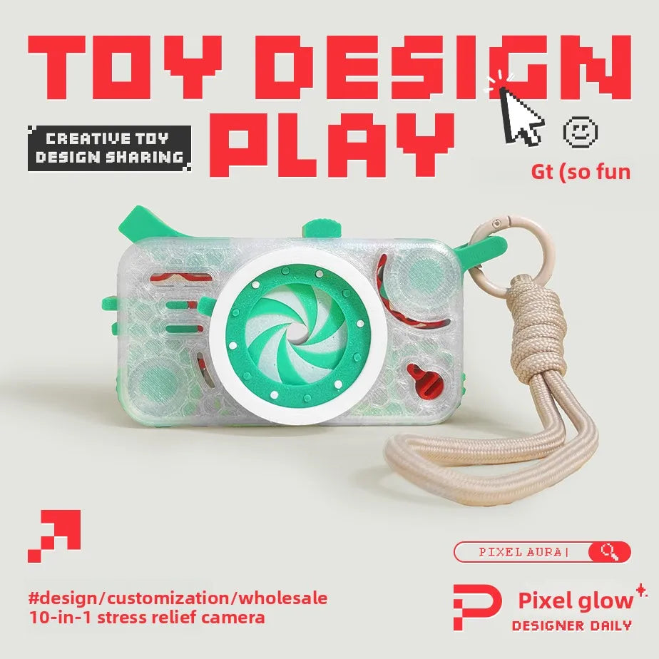10-in-1 Click Decompression Toy – Push Button EDC Fidget Cube, ADHD Sensory Stress Relief Desk Toy & Backpack Keychain Pendant,