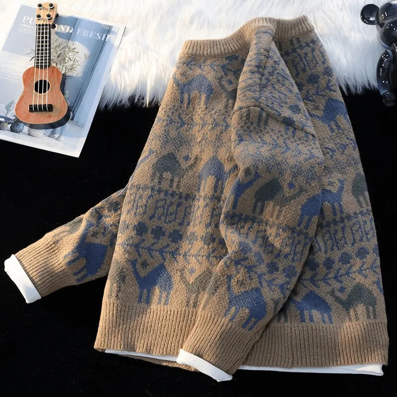 New autumn and winter sweaters, men's trendy sweaters, knitwear, loose, retro, lazy style, versatile for wearing outside