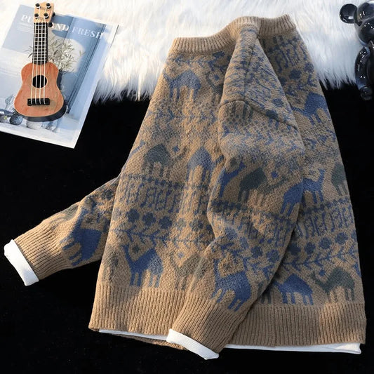 New autumn and winter sweaters, men's trendy sweaters, knitwear, loose, retro, lazy style, versatile for wearing outside