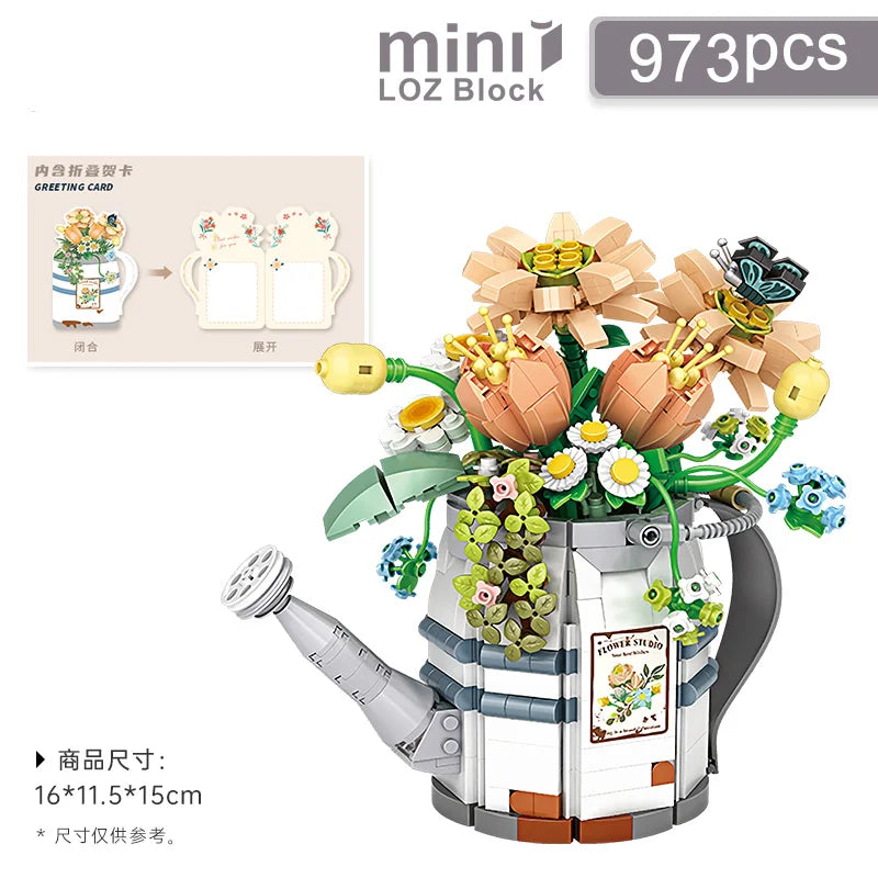 Mini Flower Spray Pot Building Blocks Set for Boys And Girls Meaty Plant Home Decoration Creative Children's Toy Gift