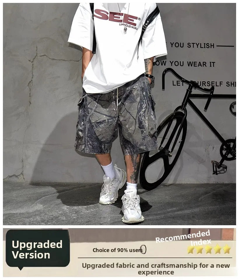 Casual Street Style Camouflage Beach Shorts Men's Loose Fit Summer Large Size Five-Quarter Pants Trendy Workwear Shorts