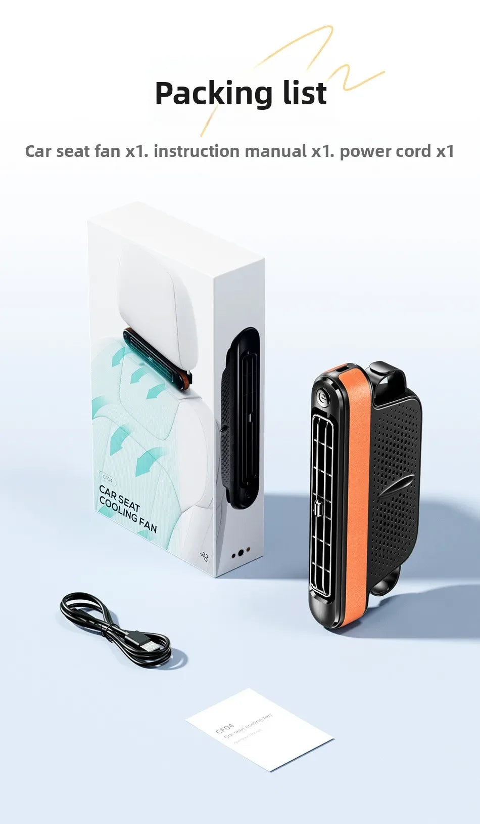 2026 New Car Seat Fan 3000mAh Built-in Battery Long Lasting USB No Blade Backrest Fan Cooler car air conditioner car fan cooler