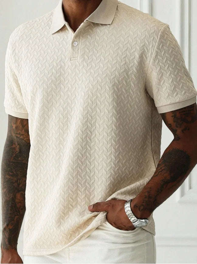 Men's Green Jacquard Polo Shirt Summer Solid Color Short Sleeve Business Casual T-Shirt Men Fashion Golf Basic Top