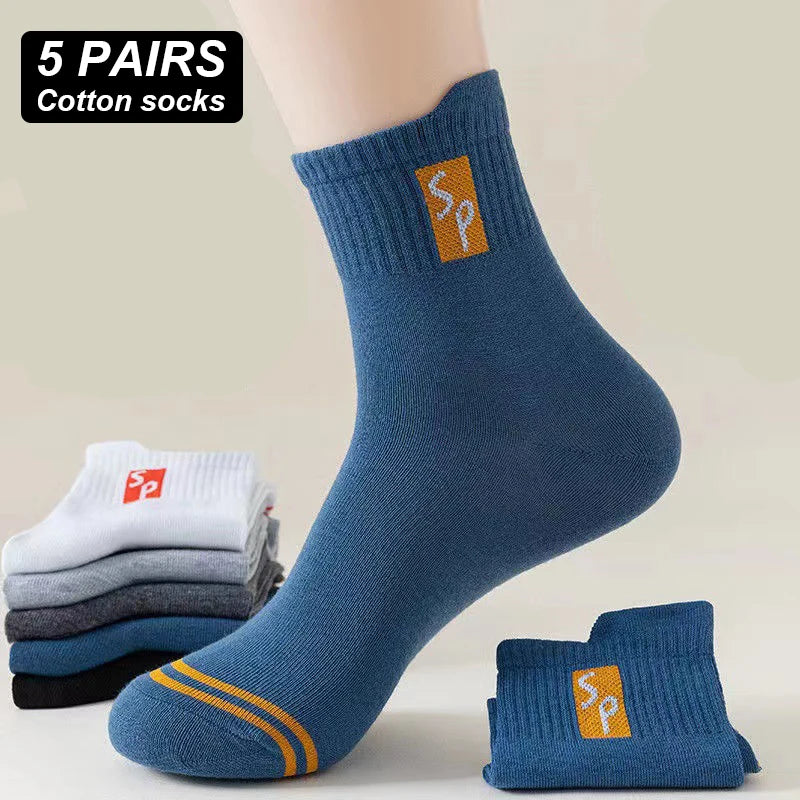 5Pair New Men's Sports Socks Cotton High Quality Casual Business Walk Socks Spring Autumn Fashion For Men Size EU38-45