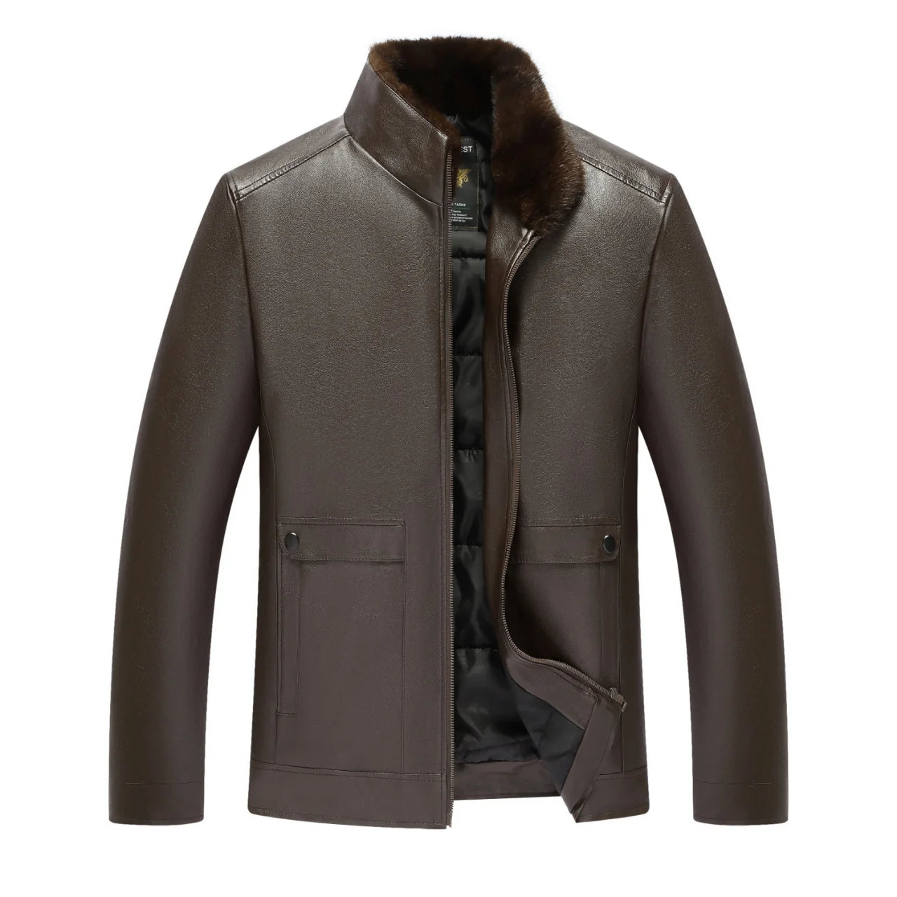 Men's Winter Thickened Stand-Collar Light Business Pu Leather Jacket