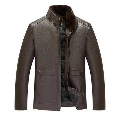 Men's Winter Thickened Stand-Collar Light Business Pu Leather Jacket