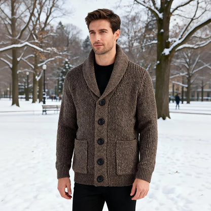 VOBOOM Samll Size S M Mens Shawl Collar Cardigan Sweater Button Down Ribbed Knit Sweaters Chunky Casual Cardigan with Pockets