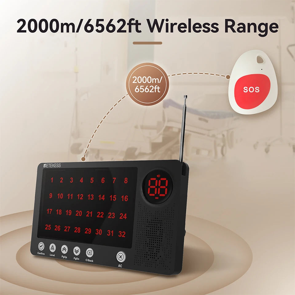 RETEKESS Caregiver Pager Emergency SOS Medical Alert System TH108 Screen Receiver SOS Call Buttons For Patients Hosptial Clinic