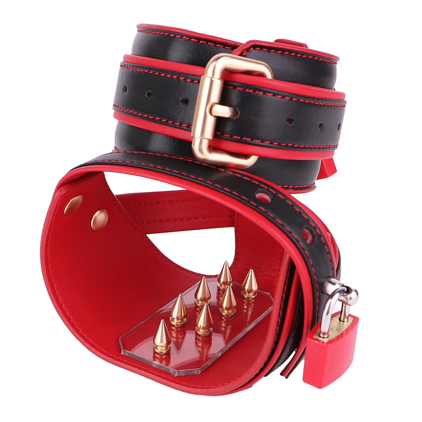 LEZEE Leather Spiked Footcuffs Forced Tiptoe With Lock Bondage Restraints Strap Heavy Duty Foot Stimulation Slave Toy For Couple