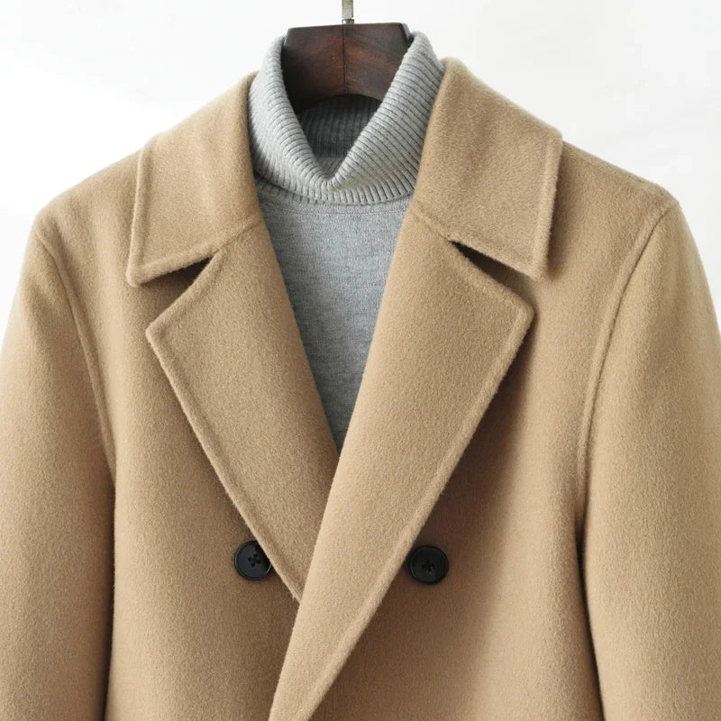 AYUNSUE High-end Double-sided Woolen Coat Men Winter Long Over-the-knee 100% Wool Trench Coat Handsome Woolen Jacket for Men