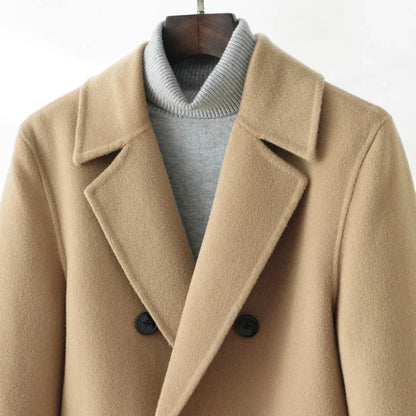 AYUNSUE High-end Double-sided Woolen Coat Men Winter Long Over-the-knee 100% Wool Trench Coat Handsome Woolen Jacket for Men