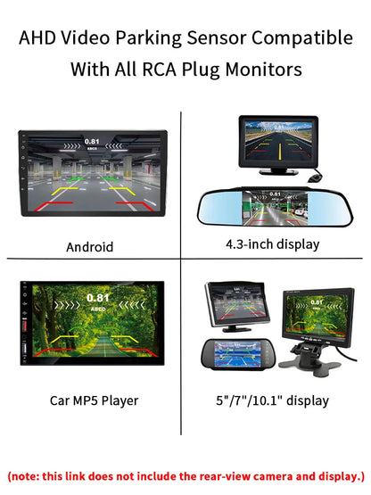 Car Reverse Parking Sensor 4 AHD Sensors 16.5mm Compatible CVBS AHD 1080P Sound Mute Mode Vehicle Safety Alert System