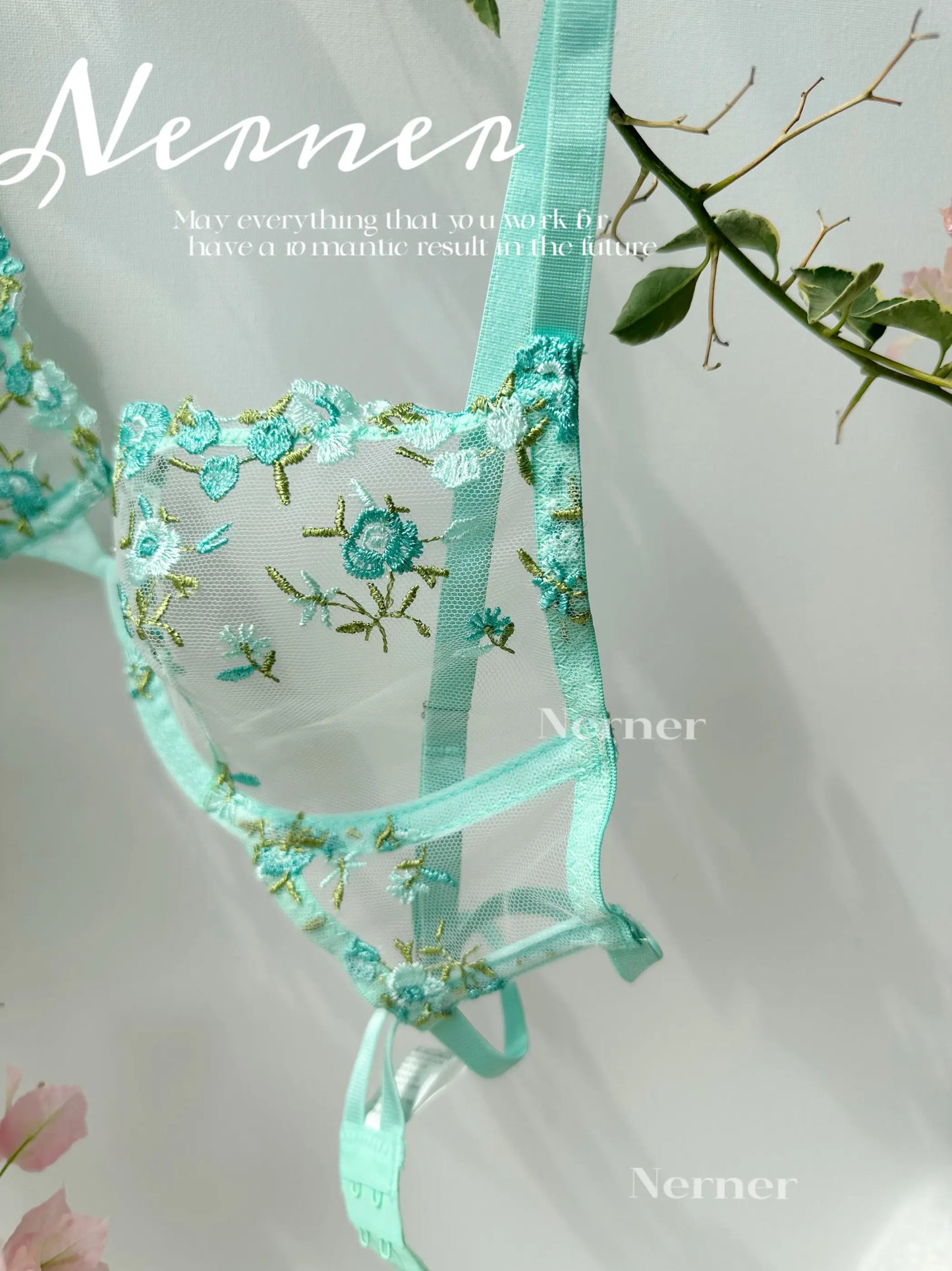 Sexy Floral Embroidery Mesh Bra Set Sweet Sheer Lace Lingerie Soft Comfort Breathable Underwear Suit Party Dating Daily Wear Bra