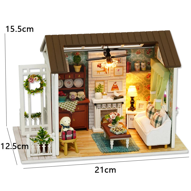 Zuuton Sweet Pink Villa DIY Miniature Doll House Kit with LED Light 3D Wooden Puzzle Building Kit with Furniture Gift Dollhouse